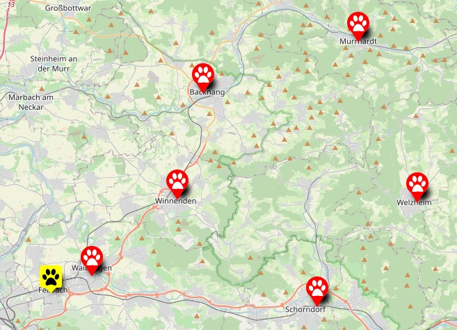 Kartenübersicht Tiertafel Rems Murr Standorte